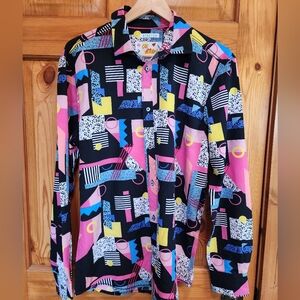 Vintage 80's Oh Snap!Geometric Print Button-Up Shirt, Size M
